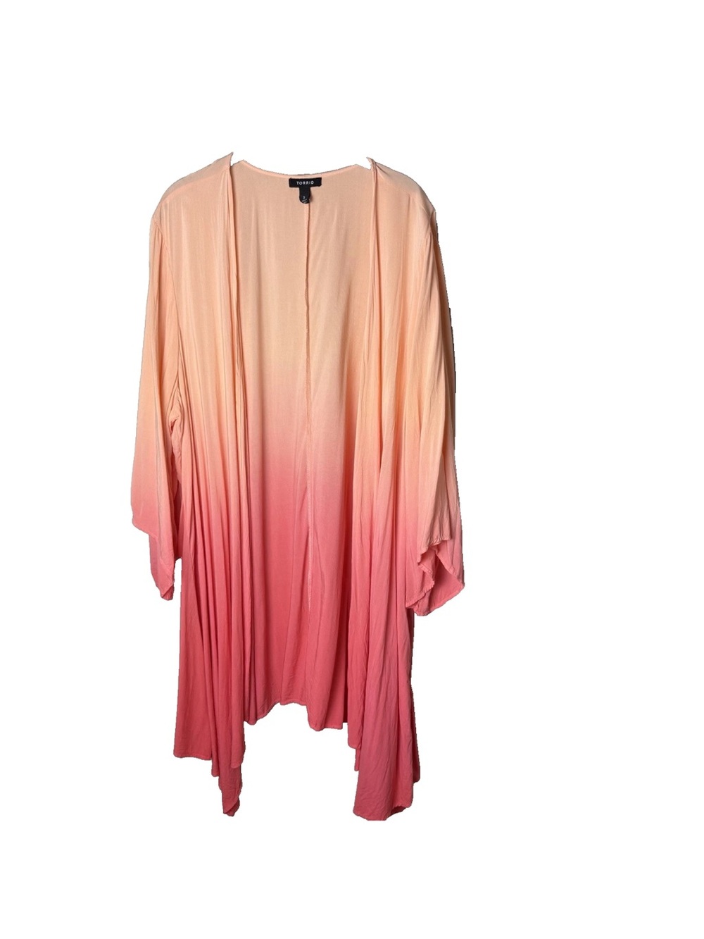 Torrid Open Front Cardigan Kimono Top Plus Size 3 3X 3/4 Sleeves Ombre Pink